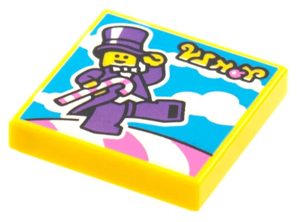 Tile 2x2 with BeatBit Album Cover - Minifigure in Purple Suit with Candy Cane Pattern Yellow