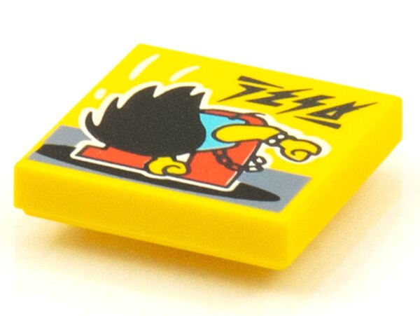 Tile 2x2 with BeatBit Album Cover - Stooped Minifigure (Headbanger) Pattern Yellow