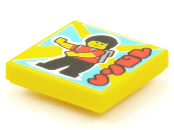 Tile 2x2 with BeatBit Album Cover - Minifigure with Backpack Dancing Pattern Yellow