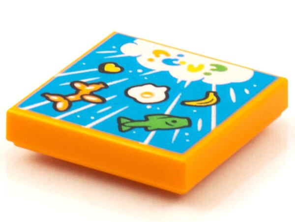 Tile 2x2 with BeatBit Album Cover - Raining Fish, Banana, Balloon Animal and Egg Pattern Orange