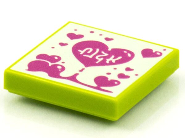 Tile 2x2 with BeatBit Album Cover - Magenta Hearts Pattern Lime