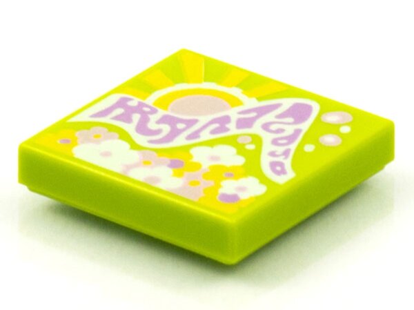 Tile 2x2 with BeatBit Album Cover - Sun and Sunshine with Flowers Pattern Lime