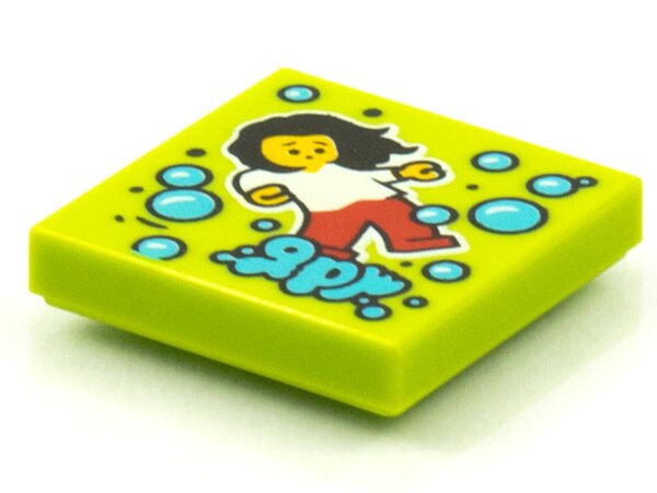 Tile 2x2 with BeatBit Album Cover - Dancing Girl and Medium Azure Bubbles Pattern Lime