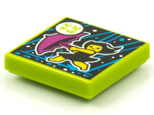 Tile 2x2 with BeatBit Album Cover - Girl Running in Rain with Purple Umbrella Pattern Lime