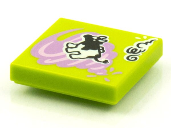 Tile 2x2 with BeatBit Album Cover - Cow in Medium Lavender Tornado Pattern Lime