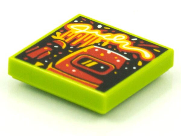 Tile 2x2 with BeatBit Album Cover - Red Welding Mask and Microphone Pattern Lime