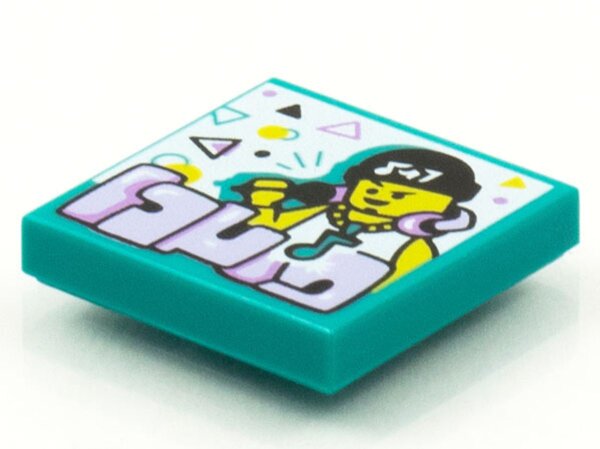 Tile 2x2 with BeatBit Album Cover - Rapper in Black Beanie with Music Note Necklace Pattern Dark Turquoise