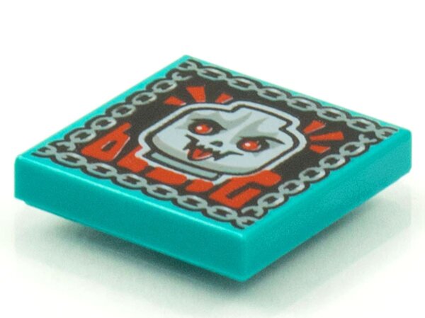 Tile 2x2 with BeatBit Album Cover - Skull with Red Eyes and Tongue Pattern Dark Turquoise