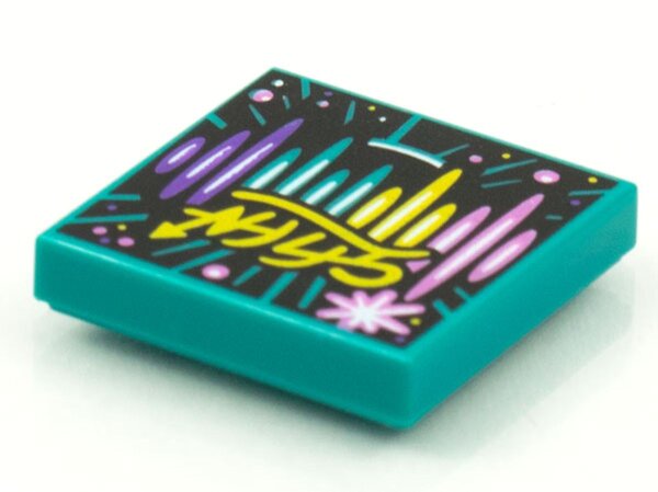 Tile 2x2 with BeatBit Album Cover - Pink, Yellow, Dark Turquoise and Dark Purple Stripes, Lines and Dots Pattern Dark Turquoise