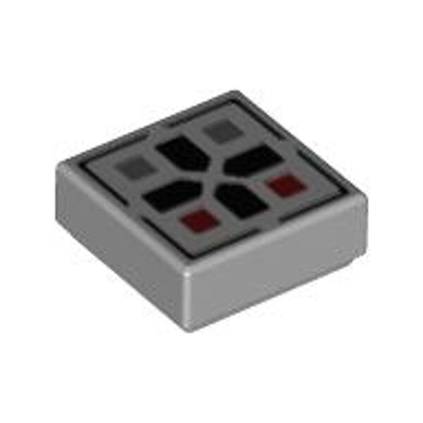 Tile 1x1 with Black Cross and Dark Red and Dark Bluish Gray Buttons Pattern Light Bluish Gray