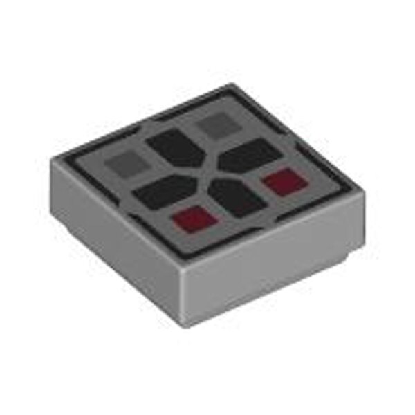 Tile 1x1 with Black Cross and Dark Red and Dark Bluish Gray Buttons Pattern Light Bluish Gray