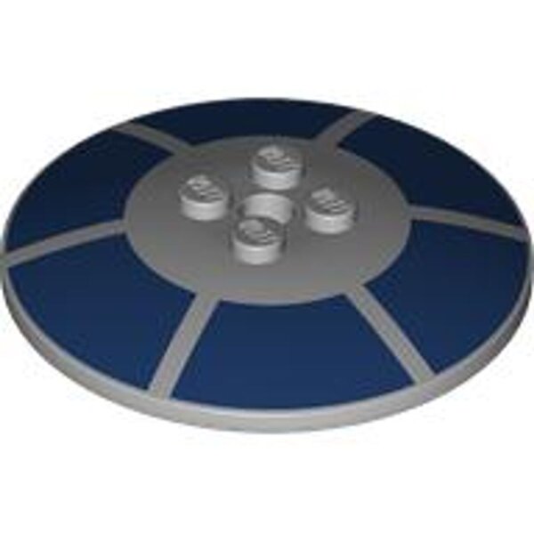 Dish 6x6 Inverted (Radar) - Solid Studs with 6 Dark Blue Arcs Pattern (SW R2-D2 Astromech Droid Top) Light Bluish Gray