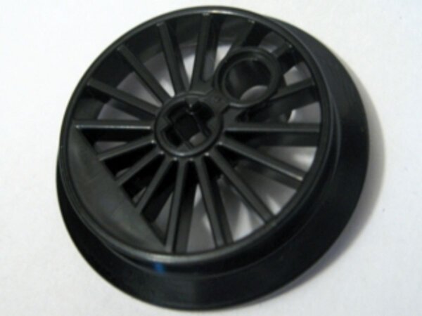 Train Wheel RC, Spoked with Technic Axle Hole and Counterweight, 37 mm D. (Flanged Driver) Black