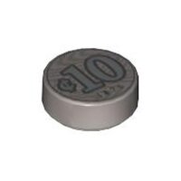 Tile, Round 1x1 with Silver Coin Money with Cent Symbol,...