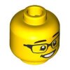 Minifigure, Head Dark Brown Eyebrows, Black Rectangular Glasses, Open Mouth Smile, White Teeth, Chin Dimple Pattern Yellow