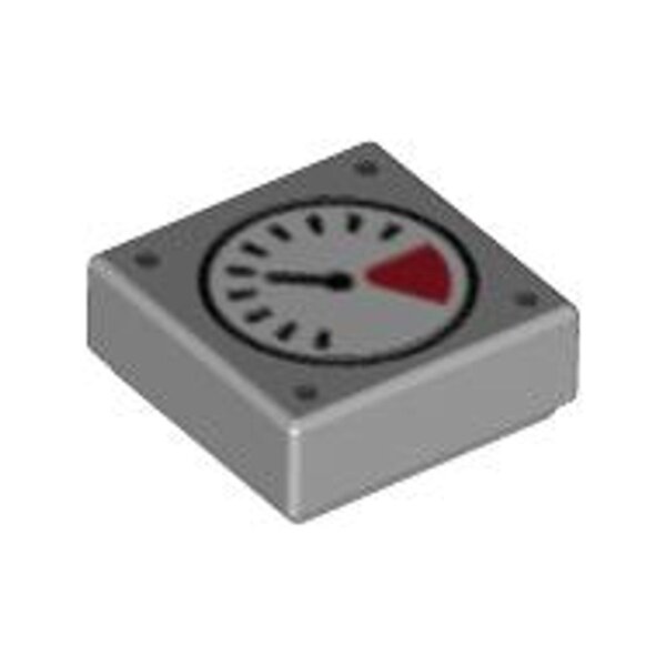 Tile 1x1 with Groove with White and Red Gauge, Black Thin Needle, and Rivets Pattern Light Bluish Gray