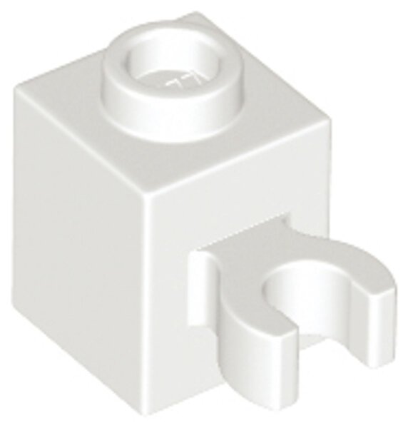 Brick, Modified 1x1 with Open O Clip (Vertical Grip) - Hollow Stud White