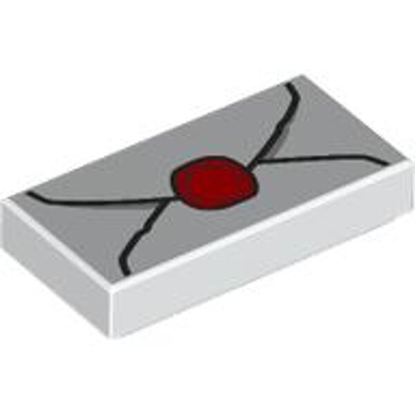Tile 1x2 with Groove with Envelope with Red Wax Seal and Light Bluish Gray Highlights Pattern White
