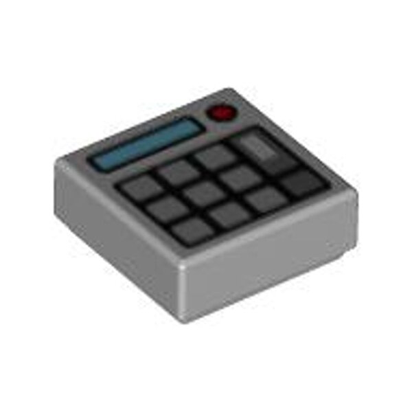 Tile 1x1 with Groove with Keypad Buttons, Medium Azure Screen and Red Light (Calculator) Pattern Light Bluish Gray