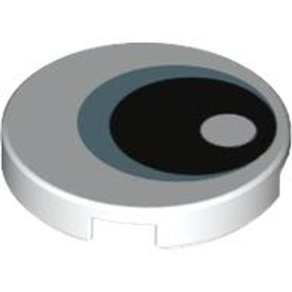 Tile, Round 2x2 with Bottom Stud Holder with Eye with  Metallic Light Blue Iris and Black Pupil Pattern White