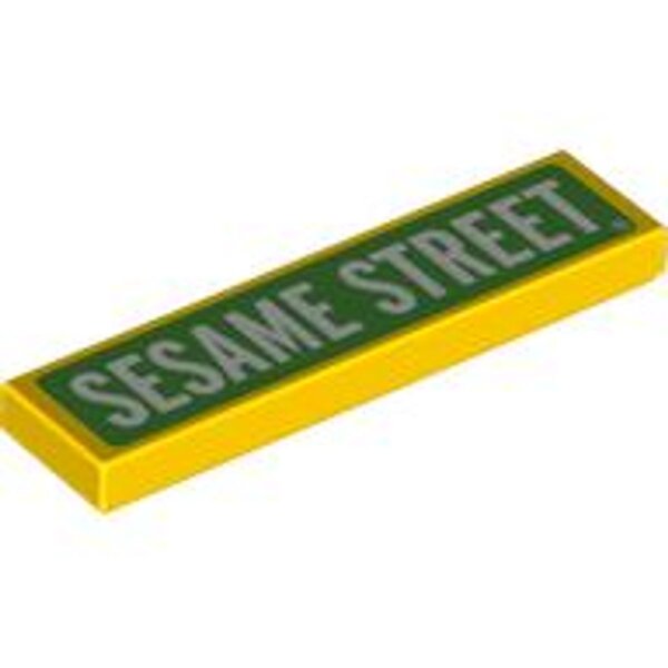 Tile 1x4 with White SESAME STREET on Lime Background Pattern Yellow