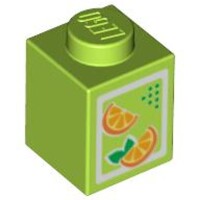 Brick 1x1 with Oranges Pattern (Juice Carton) Lime