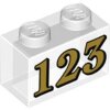 Brick 1x2 without Bottom Tube with Gold 123 Pattern Trans-Clear