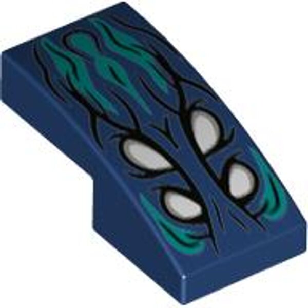 Slope, Curved 2x1x2/3 with 4 White Eyes, Dark Turquoise Hair Pattern Dark Blue