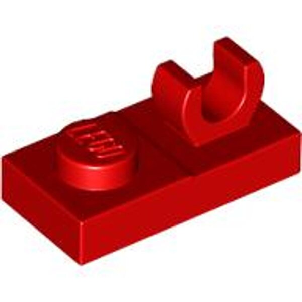 Plate, Modified 1x2 with Open O Clip on Top Red