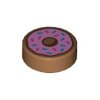 Tile, Round 1x1 with Donut / Doughnut with Bright Pink Frosting and Dark Azure and Dark Pink Sprinkles Pattern Medium Nougat