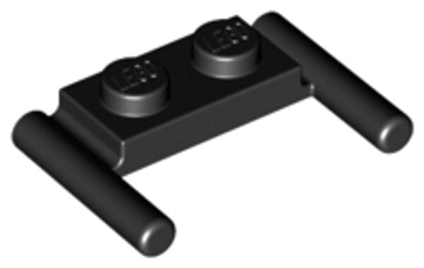 Plate, Modified 1x2 with Bar Handles - Flat Ends, Low Attachment Black