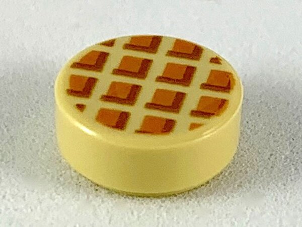 Tile, Round 1x1 with Waffle, Medium Nougat Squares with Dark Orange Edges Pattern Tan