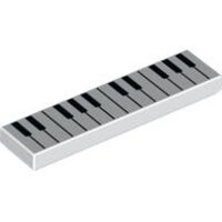 Tile 1x4 with Black and White Piano Keys Pattern White