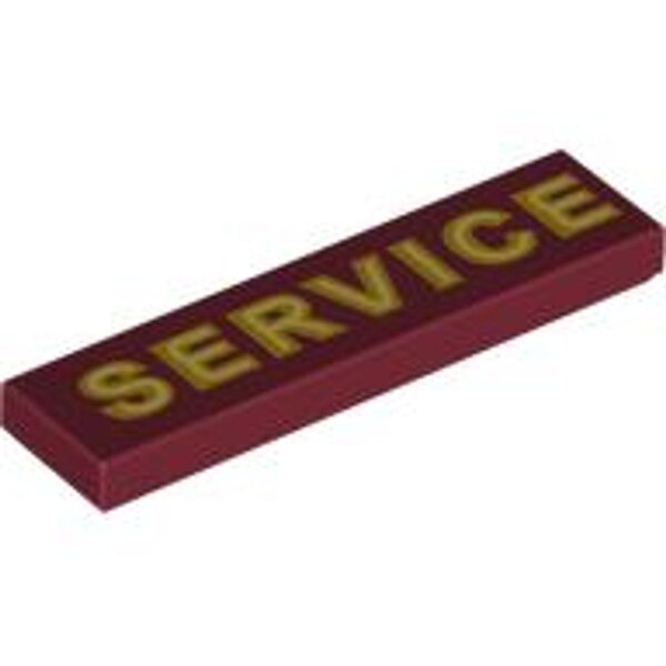 Tile 1x4 with Yellow SERVICE Pattern Dark Red