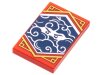 Tile 2x3 with White Stern Eyes and Clouds on Dark Blue Background with Gold Trim Pattern (Ninjago Stealth Banner) Red