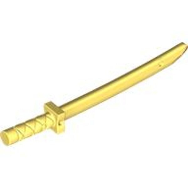 Minifigure, Weapon Sword, Shamshir/Katana (Square Guard) with Capped Pommel and Holes in Crossguard and Blade Bright Light Yellow