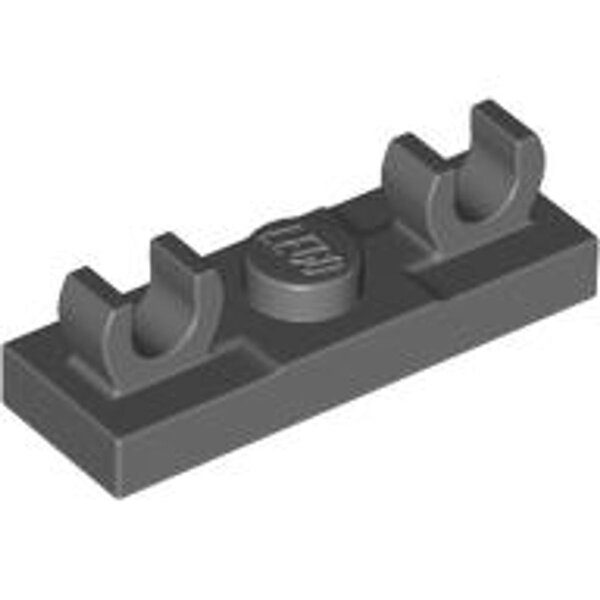 Plate, Modified 1x3 with 2 Open O Clips on Top Dark Bluish Gray