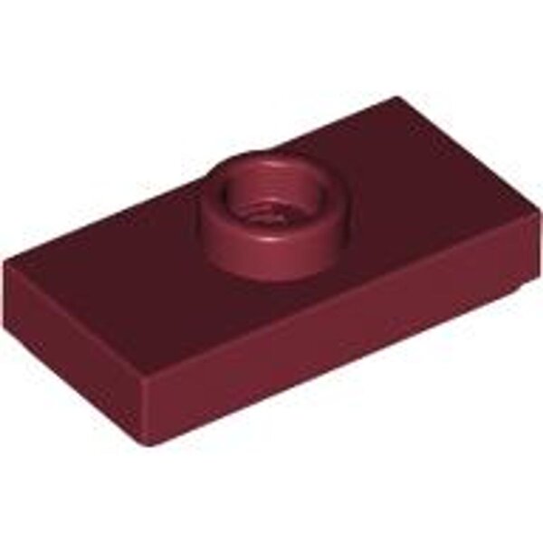 Plate, Modified 1x2 with 1 Stud with Groove and Bottom Stud Holder (Jumper) Dark Red