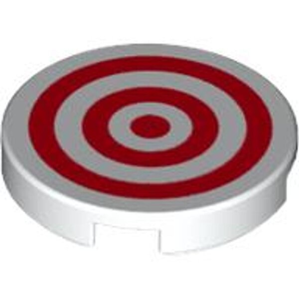 Tile, Round 2x2 with Bottom Stud Holder with Red Concentric Circles / Target Pattern White