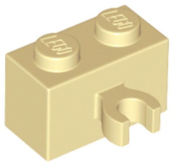 Brick, Modified 1x2 with Open O Clip Thick (Vertical Grip) Tan